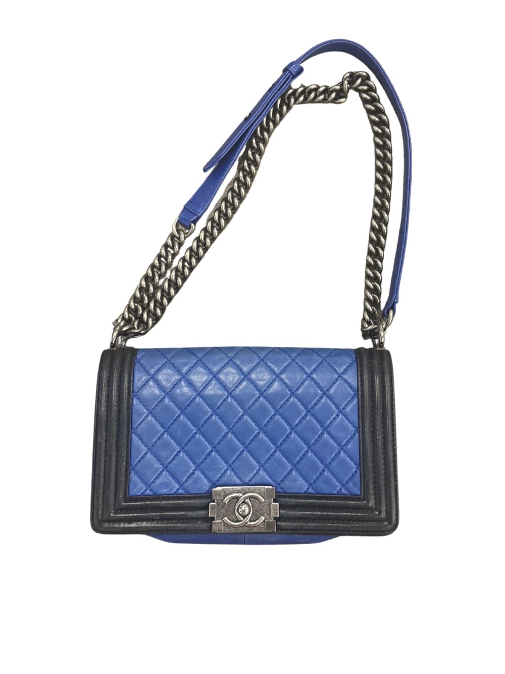👀RARE CHANEL BOY BAG AUTHENTIC BLUE/BLACK CIRCA 2014 COLLECTION👀